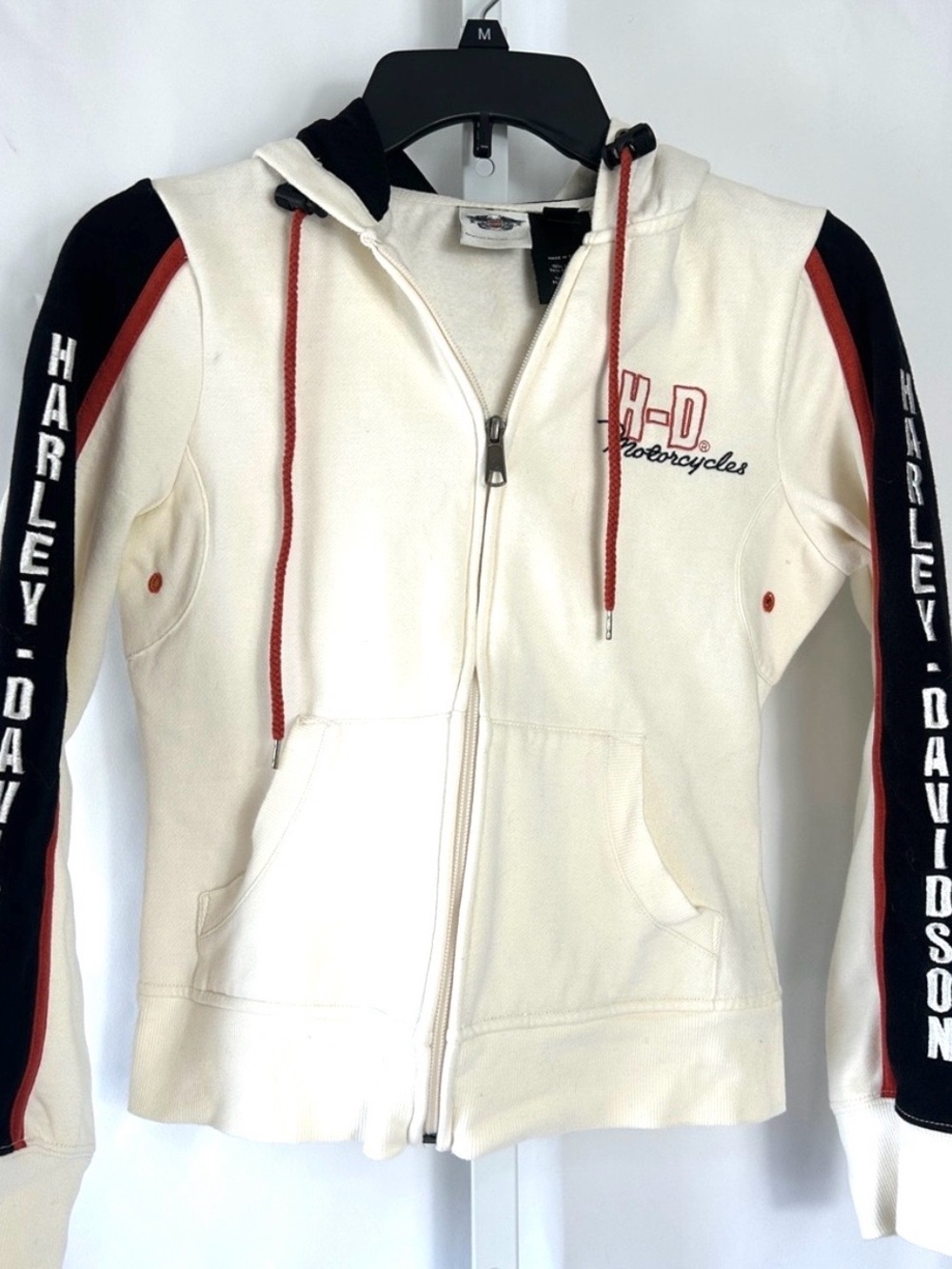Harley- Davidson Kids Size XS Full Zip Hoodie Cream Black Sweat Jacket Top
